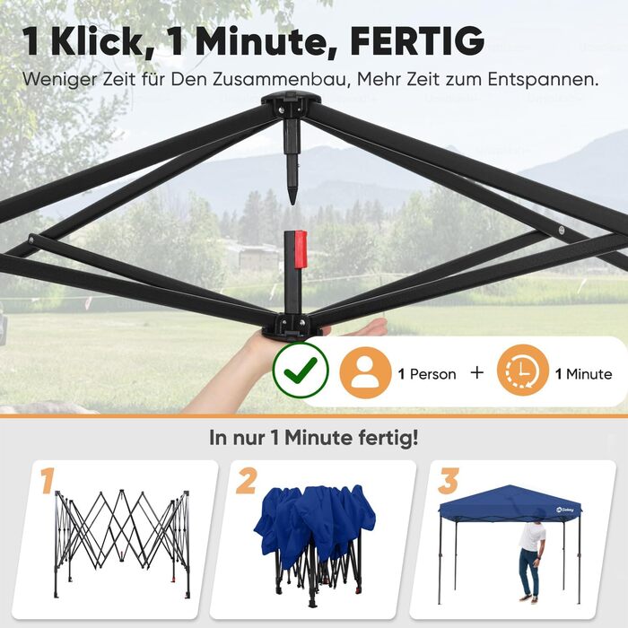 Sekey One-Touch Pop Up Pavilion 3x3 Waterproof Stable Winter-Proof, Folding Pavilion 3x3m with Thickened Tubes, Party Tent Pavilion Foldable for Camping Festival Party, (Navy, without sidewalls)