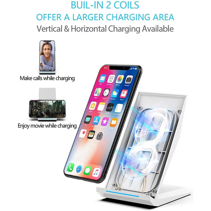 Бездротовий зарядний пристрій NANAMI Qi для iPhone 17/16/15/14/13/12 Pro/11/XS Max/XR/X/8 Plus та Samsung Galaxy S25/S24/S23, білий