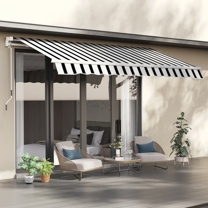 Outsunny Balcony Awning, 3.95 x 2.45 x 3.50 m, UV-resistant, suitable for all surfaces, awning with hand crank, aluminum, polyester, blue