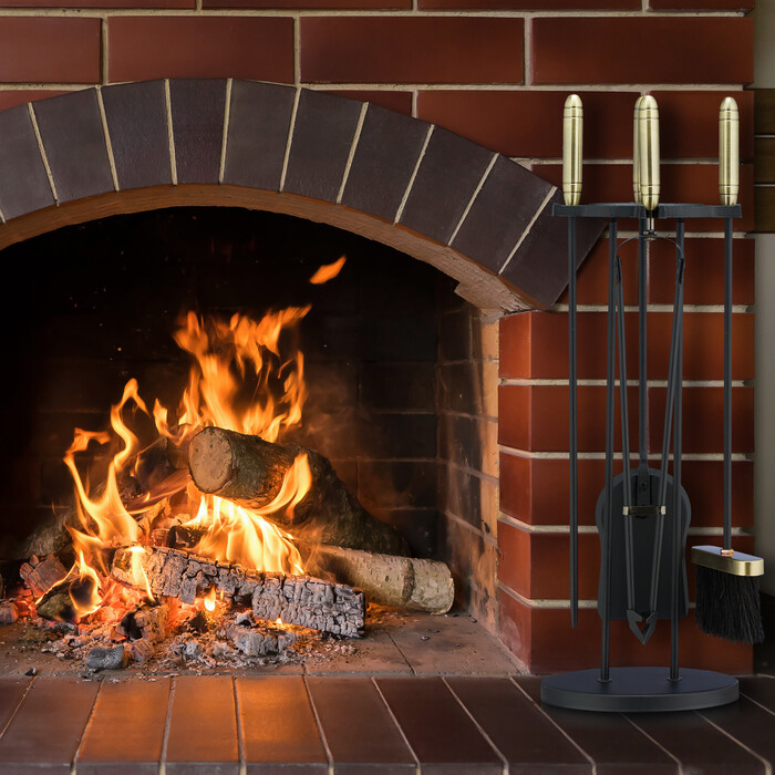 Relaxdays 5-Piece Fireplace Set black/gold