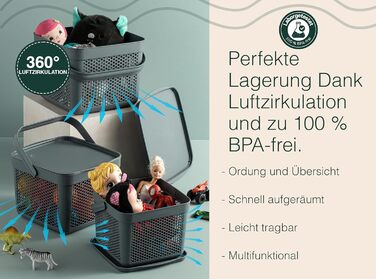 Кошик для зберігання Uandu з кришкою 5L, сірий (антрацит), для іграшок, білизни, речей, ванної кімнати, полиці, приладів
