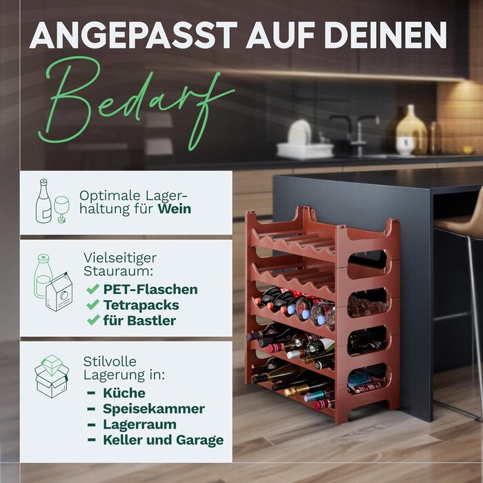 Novaliv Brown Modular Bottle Rack for 72 Wine Bottles - Stackable, Expandable, Robust - Ideal for Wine Storage in Cellars, Restaurants & Homes, Drinks Cabinet, Stackable Wine Rack
