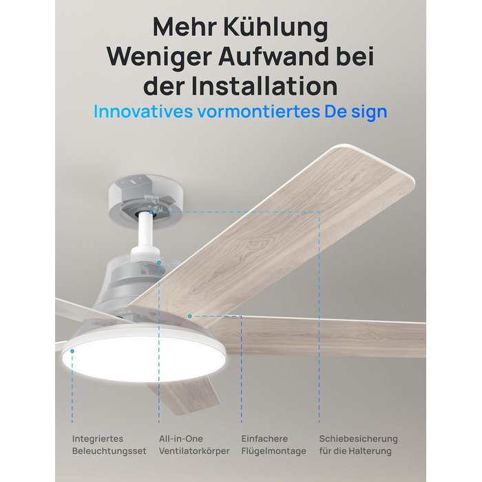 Дрео Смарт стельовий вентилятор з підсвічуванням, 132 см, 12 швидкостей, 3 режими, регульоване LED-підсвічування, тихий DC-двигун, 12H таймер, керування пульт/APP/Alexa, для дому, білий