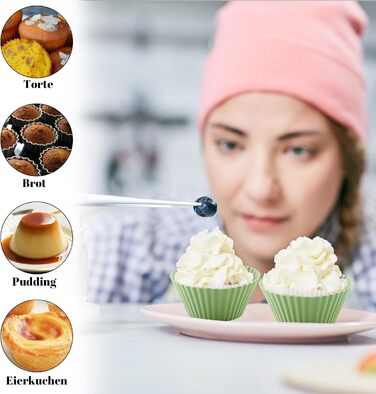 24 Силіконові Формочки для Маффінів, 6 Типів, Багаторазові, Антипригарні, для Випікання, Сумісно з Посудомийною Машиною (4 кольори)