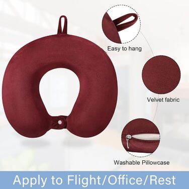 Подушка для шиї з Memory Foam, зручна для подорожей, U-подібна форма, підтримка шиї та голови, зменшує втому, портативна, для літаків, поїздів, авто (темно-червоний)