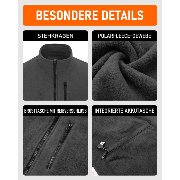 Обогріваючий жилет для чоловіків SZNX з Powerbank – 6 зон нагріву, USB, 3 режими температури, для зими, сірий (L)