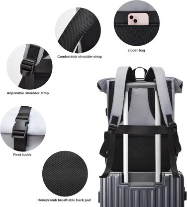 Водонепроникний рюкзак YTL Rolltop з відділенням для ноутбука 17 дюймів (сірий)