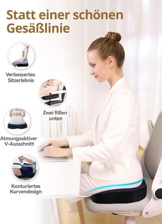 Подушка для сидіння Travel Ease з гелевою пам'яттю, преміум-якість, для офісного крісла, автокрісла, геймінгового крісла (Чорний, Memory Foam)