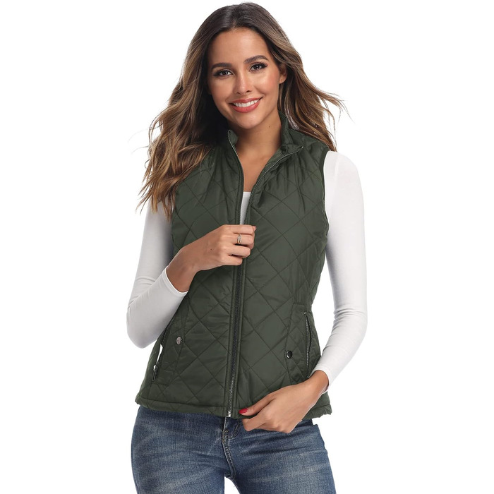 Жіноча легка куртка Longking з блискавкою, без рукавів, топ, кофта, для активного відпочинку (L, хакі)