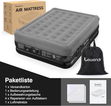 Надувне ліжко Lewondr на 2 особи з вбудованим насосом, 203x152x46 см, сірого кольору. Комфортна повітряна матрац для дому, відпочинку, кемпінгу та гостей. Максимальне навантаження 300 кг.