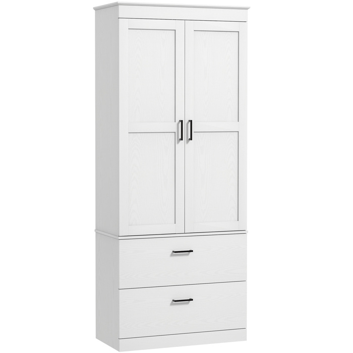 HOMCOM Kitchen Cabinet, Tall Cabinet with Adjustable Shelves, 2 Drawers, Kitchen Buffet for Dining Room, Living Room, 75 x 39 x 178 cm, Cream White | Aosom