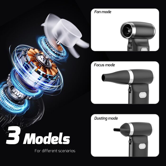 Електричний пилосос для повітряного обдування, пилоочисник, високонадійний струмінь для сушки пилу, комплект для чищення ПК, ноутбуків, авто (130 000 об/хв, 8000 мАг)