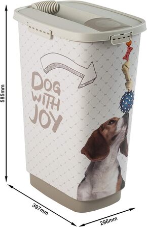 Контейнер для корму Rotho MyPet Cody 50л з кришкою та мірним совок, BPA-free, пластик (PP), бежевий/білий