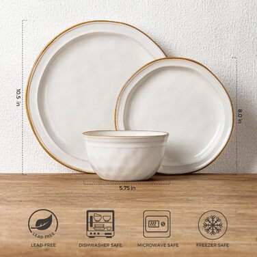 Набір посуду GBHOME Keramik з кераміки (12 предметів) – керамічний посуд, ручної роботи, для 4 осіб, білий