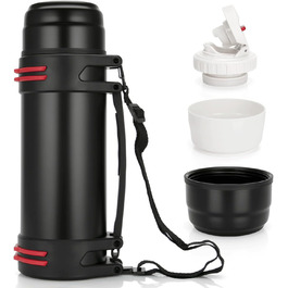 Термос-пляшка з чашкою 1 л, 1,5 л або 2 л: термокружка з нержавіючої сталі, витокозахисна, для кемпінгу та піших прогулянок, зберігає тепло та холод до 24 годин (1,5 л / 2000 мл)