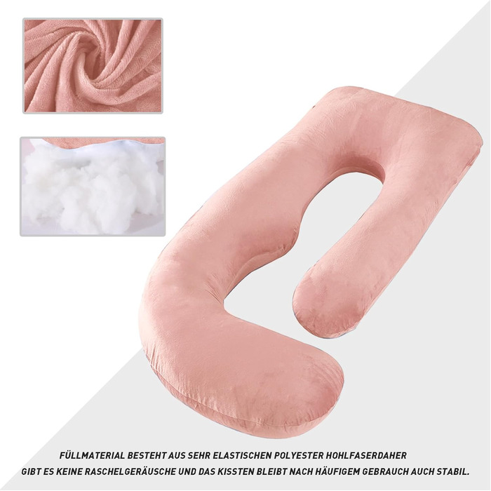 Подушка для вагітних CALIYO J-подібної форми, XXL, з бавовняною оббивкою, 180x70 см (світло-рожевий)