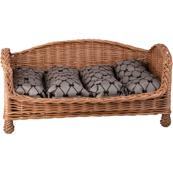 Корзина для собаки/кішки з плетіння лози з м'яким лежаком - лежак-ліжко для тварин (64x42x35 см, Бежевий)