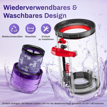 Покращений контейнер для пилу Dyson V11, V15, Zubehör, сумісний з моделями SV14, SV15, SV17, SV22, SV28. Замінні частини: контейнер для пилу + фільтр (970050-01/965443-01)