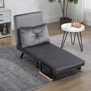 HOMCOM Sleeper Chair Single Sofa with Bed Function, Recliner with Adjustable Backrest, Velvet Look, Dark Grey | Aosom