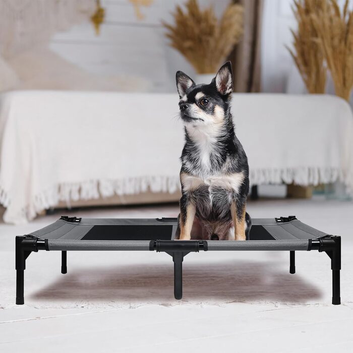 Підвищене ліжко для собак UISEBER 92x76x92 см, Outdoor з дахом, для великих собак до 50 кг, водонепроникне, сіре+чорне 【L】