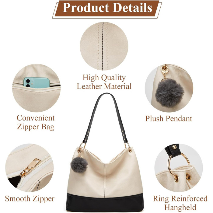 Сумка жіноча Shopper Grande елегантна бежева з PU-шкіри через плече та на блискавці, з кишенею