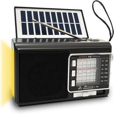 Портативне радіо на сонячній батареї з акумулятором 1200mAh, AM/FM/SW1-6, 8W динамік, Bluetooth, USB/TF, ліхтарик, кофре, для кемпінгу та подорожей (сірий)