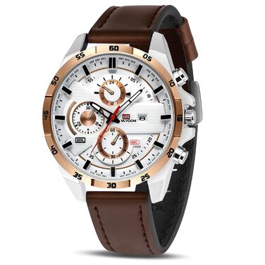 Чоловічий годинник OFF-CUP з датою: кварцовий хронограф на шкіряному ремінці. Елегантний аксесуар для чоловіків, casual та business стилю. Чудовий подарунок (біло-коричневий)