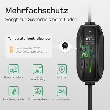 Кабель зарядки Schuko 3.68kW для електромобілів, 6м, 6-16A з цифровим дисплеєм