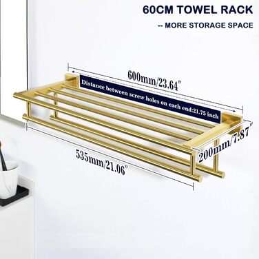 Тримач для рушників SAYAYO на стіну, з полицею, з нержавіючої сталі, 60 см (золотий)