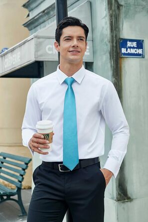 Краватка для чоловіків HISDERN на весілля з кишеньковим хустинкою. Класичний візерунок: клітинка, «курячий лап». Набір краваток та хустинки для бізнесу (аква блакитний)