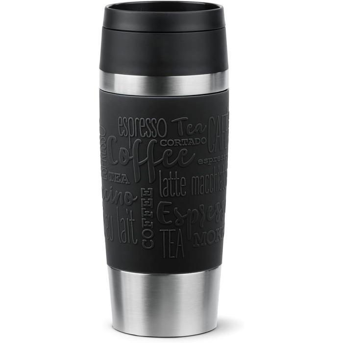 Термокружка Emsa N20202 Travel Mug Classic, 0.36 л, нержавіюча сталь, чорна | Зручний гвинтовий закриття, 4 год гаряче та 8 год холодне, 100% герметична, для миття в посудомийній машині, 360° отвір для пиття