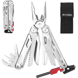 FLISSA 19-in-1 Multifunction Pliers - Multitool with Glass Breaker & Fire Starter - Stainless Steel Camping & Repair Tool with Carrying Case