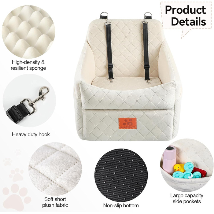 Автокрісло для собак GL GLENSLAVE: комфортне та безпечне для маленьких та середніх порід (до 16 кг), знімний, миючий чохол (чорний/коричневий/бежевий)