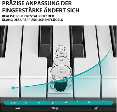 Електронне піаніно MUSTAR 88 клавіш з табуретом, цифрове піаніно, чорне, USB/MIDI, для початківців