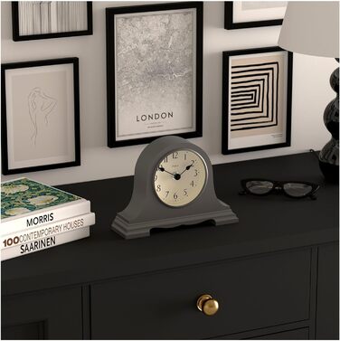 JONES CLOCKS® Speakeasy Table Clock | Classic Napoleon Hat Design | Dark Grey | Contemporary classic style for desk, table, shelf or bedside table