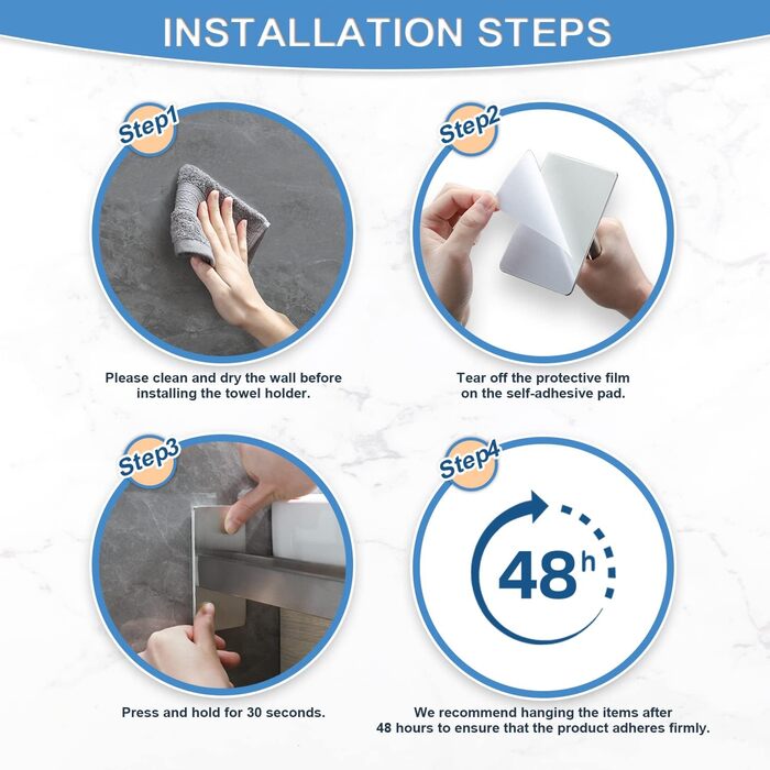 Тримач для рушників без свердління, подвійний, з нержавіючої сталі 304, рушкова рейка з двома кріпленнями, самоклеючий, для ванної кімнати та кухні (#3 Сріблястий)