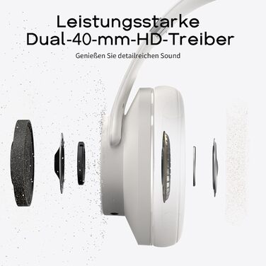 DOQAUS Бездротові навушники Over-Ear Bluetooth 5.3 з мікрофоном, 90 годин роботи, HiFi стерео звук, глибокі баси, сірий
