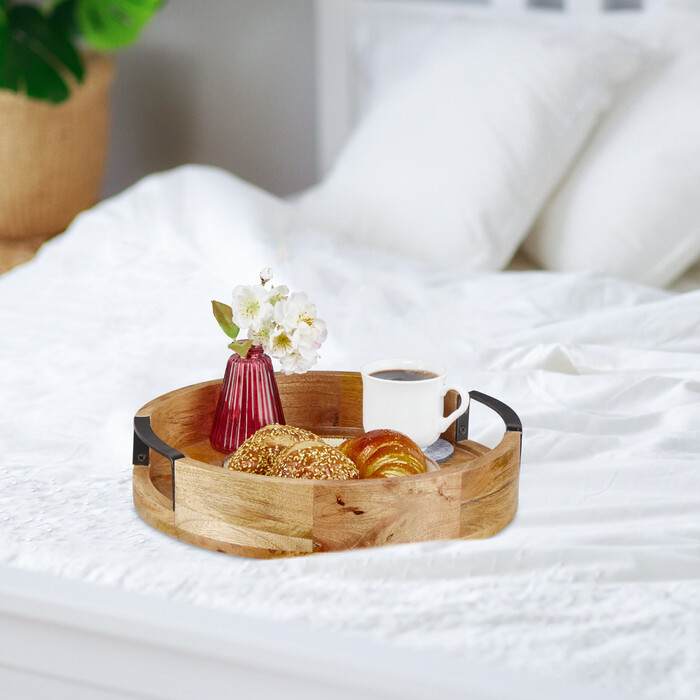 Relaxdays Round Tray made of Mango Wood