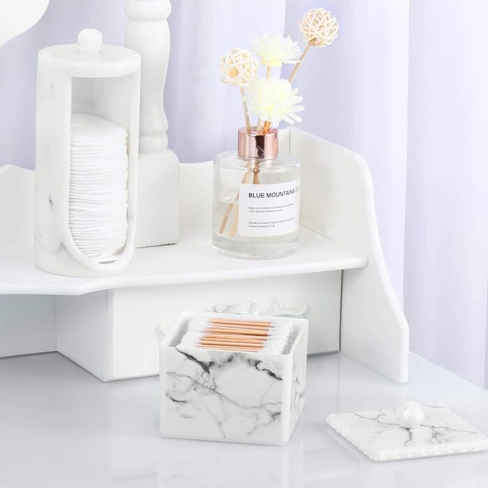 Органайзер для ватних паличок та дисків Luxspire з 2 відсіками, білий | Косметичний бокс з кришкою