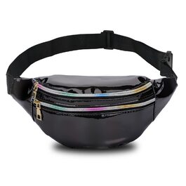 Чоловіча/жіноча поясна сумка-бананка, водонепроникна, з відділеннями на блискавці, регульований ремінь, для відпочинку, спорту, подорожей (чорна)