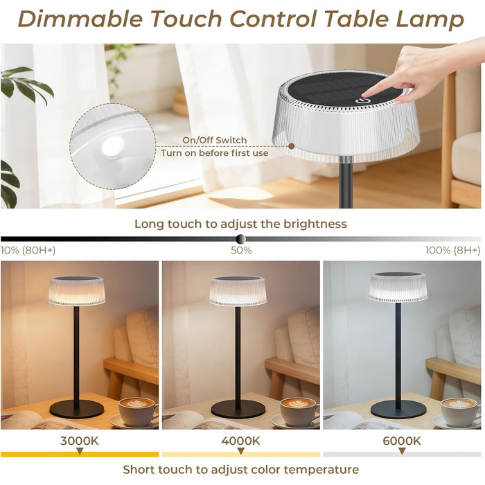 Світлодіодний акумуляторний настільний світильник Lacasa Solar 2 шт, димується, водонепроникний IP67, для дому, саду, спальні