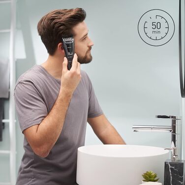 Триммер Panasonic ER-GB80-H503 для чоловіків: борода, волосся, тіло, акумуляторний, водонепроникний, 39 налаштувань, 3 насадки, сріблястий