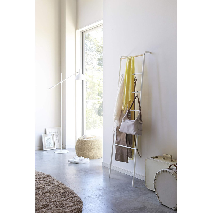 Yamazaki 2813 TOWER Leaning Clothes Rack, Steel/Wood, Minimalist, 45 x 24 x 160 cm (White, Single)