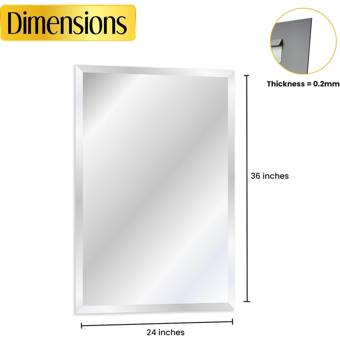 Дзеркало прямокутне скошеного краю без рами, 61 x 91,4 см. Скло безпечне, сучасний дизайн для ванної кімнати, спортзали, передпокої.