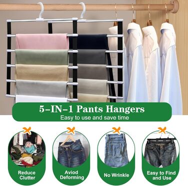 Closet Organizers and Storage, 2 Pack, Pant Hangers, Space-Saving Closet Organizer System, Aluminum Alloy, Closet Organization and Storage, for Jeans, Pants, Scarves, Clothes Hangers for