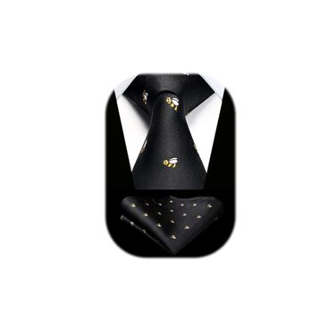 HISDERN Чоловіча краватка з принтом тварин, краватка-метелик, нагрудна хустинка, набір для весілля/бізнесу, чорний/бджола, універсальний розмір