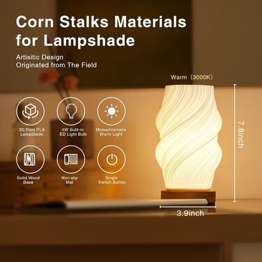 Стійлова лампа Dawnwake для спальні та вітальні, дерев'яний цоколь, LED-освітлення