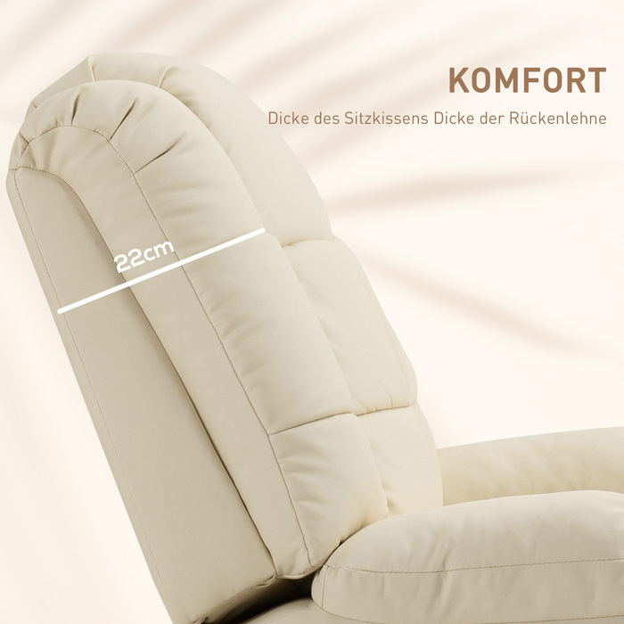HOMCOM Recliner with Lie-flat Function (Manual), Weight Capacity 160 kg, Electric Recliner with Lie-flat Function, Heating Function, Cream White | Aosom.d