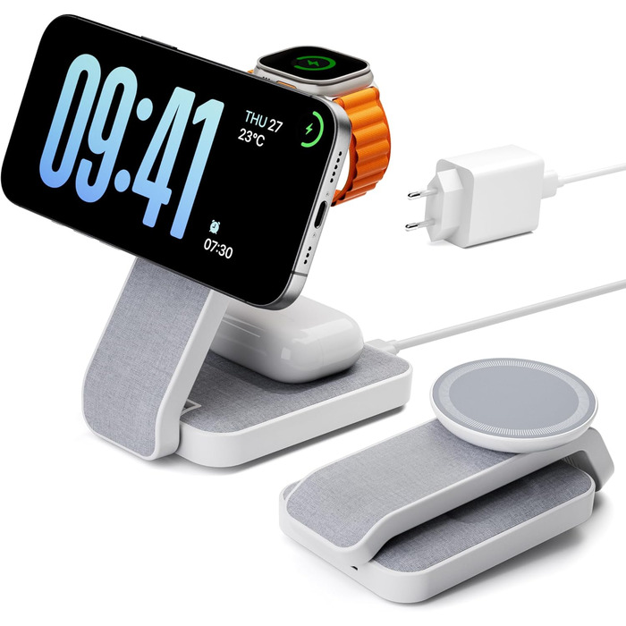 Зарядна станція MagSafe 3 в 1 для Apple Watch та iPhone (біла)