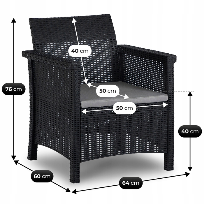 Комплект меблів для відпочинку MEBEL ELITE, техноротанг, чорний, 4 предмети